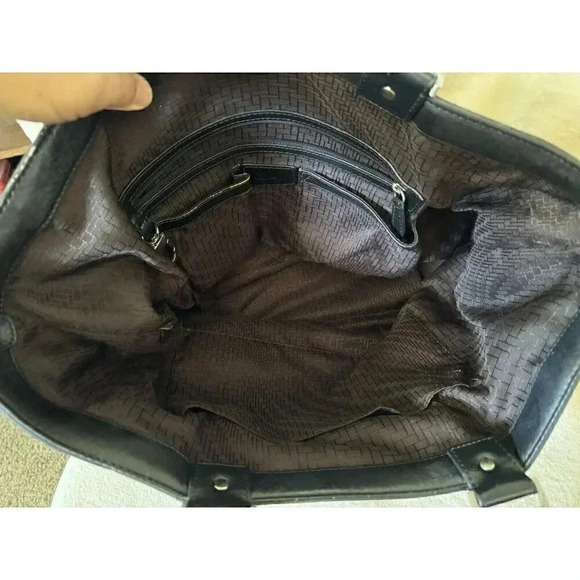 COLE HAAN Genevieve Woven Weave Black & White Tote Shoulder Bag Braided Handles - Picture 13 of 13